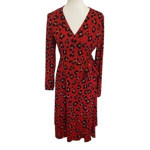 CAbi #5571 Siren Red Leopard Wrap Dress Medium Animal Print Cheetah